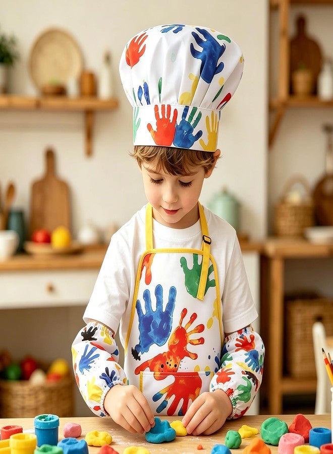 KUUQA Art Apron with Hat & Sleeves Waterproof - Children’s Painting Smock with Adjustable Straps, Stain Resistant Craft Apron for Childrens - Colorful Handprint Art Apron for Baking - Image 5