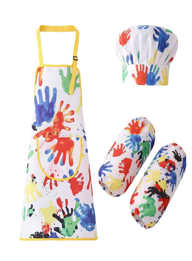 KUUQA Art Apron with Hat & Sleeves Waterproof - Children’s Painting Smock with Adjustable Straps, Stain Resistant Craft Apron for Childrens - Colorful Handprint Art Apron for Baking - Image 1