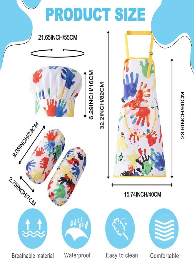 KUUQA Art Apron with Hat & Sleeves Waterproof - Children’s Painting Smock with Adjustable Straps, Stain Resistant Craft Apron for Childrens - Colorful Handprint Art Apron for Baking - Image 2