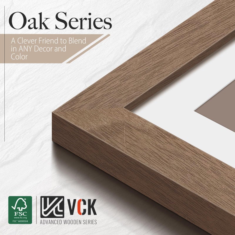 VCK 11x14 Picture Frame 2 Pack, Natural Wood Grain Brown Walnut & HD Glass, Display 8x10 Photos with Mat or 11x14 without Mat, Wall Hanging - Image 5