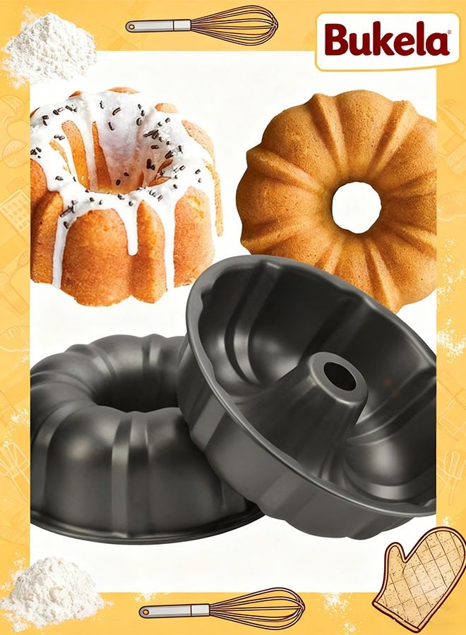 Bukela 2 Packs Cake Pan, Carbon Steel Fluted Tube Pan, Nonstick Gugelhupf Cake Mold, Medium Size Round Baking Tin for Homemade Pound Cakes, Jello, Gelatin - 24*6cm - Image 1