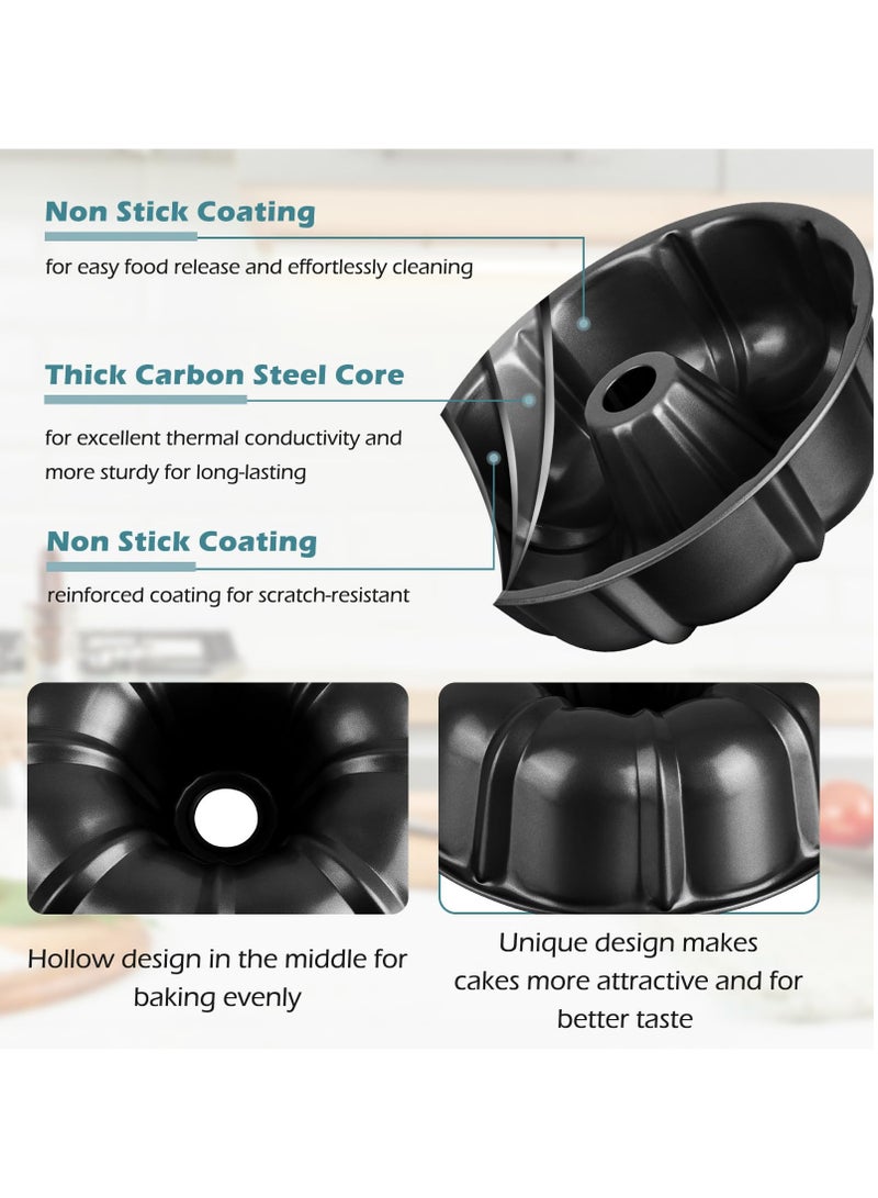 Bukela 2 Packs Cake Pan, Carbon Steel Fluted Tube Pan, Nonstick Gugelhupf Cake Mold, Medium Size Round Baking Tin for Homemade Pound Cakes, Jello, Gelatin - 24*6cm - Image 2