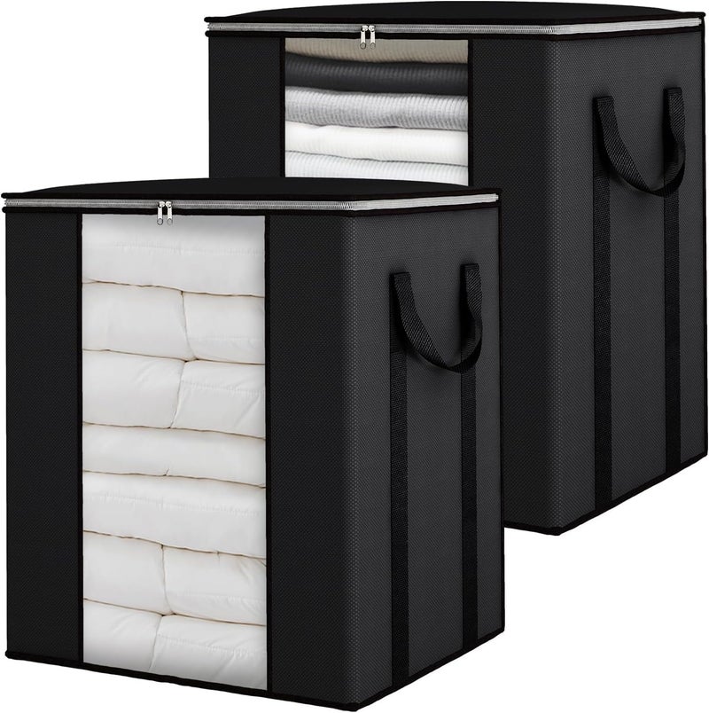 VIKIJO Large Storage Bag for Bedsheets Blankets Duvet Covers Pillowcases Quilts Comforters Sheets Towels PACK OF 2 Black - Image 1