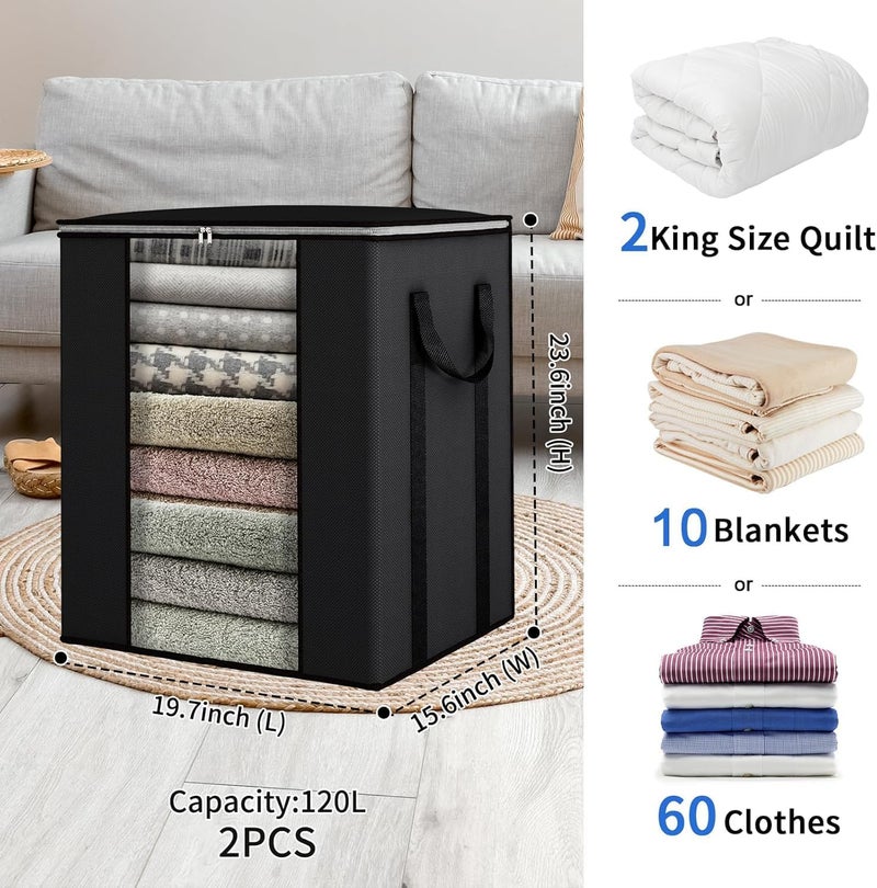 VIKIJO Large Storage Bag for Bedsheets Blankets Duvet Covers Pillowcases Quilts Comforters Sheets Towels PACK OF 2 Black - Image 3