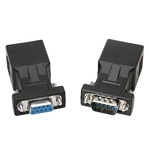 XMSJSIY DB9 RS232 to RJ45 Extender, DB9 9-Pin Serial Port Female&Male to RJ45 CAT5 CAT6 Ethernet LAN Extend Adapter Cable-2pcs (2-Adapter) - Image 1