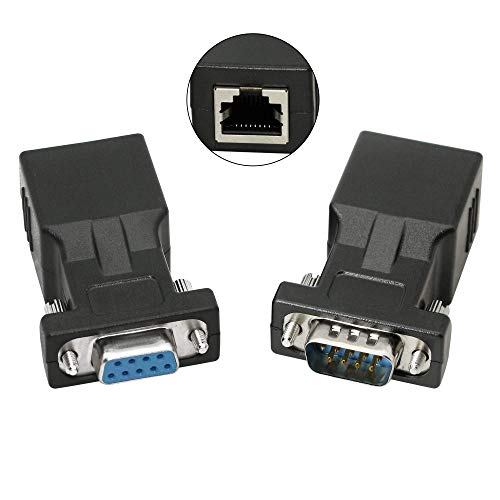 XMSJSIY DB9 RS232 to RJ45 Extender, DB9 9-Pin Serial Port Female&Male to RJ45 CAT5 CAT6 Ethernet LAN Extend Adapter Cable-2pcs (2-Adapter) - Image 2