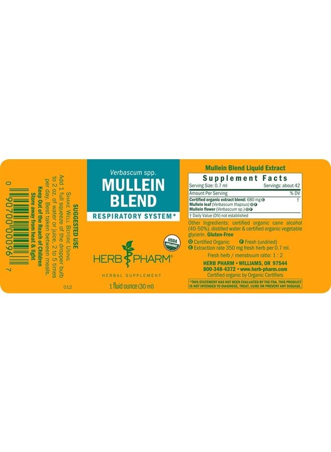HERB PHARM Certified Organic Mullein Blend Liquid Extract for Respiratory System Support - 1 Ounce - Image 2
