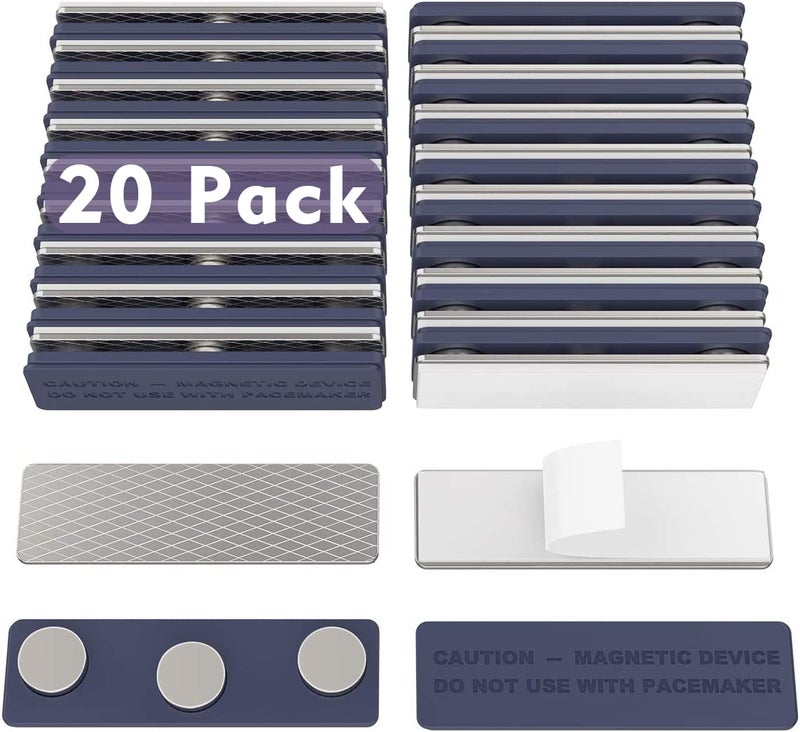 GREATMAG Name Tag Magnets 20 Pack, Magnets for Nametags Magnetic Name Badge Holders, Name Tag Magnetic Adhesive Backing with 3 Neodymium Magnets (1.76 x 0.5 inches, Blue) - Image 1