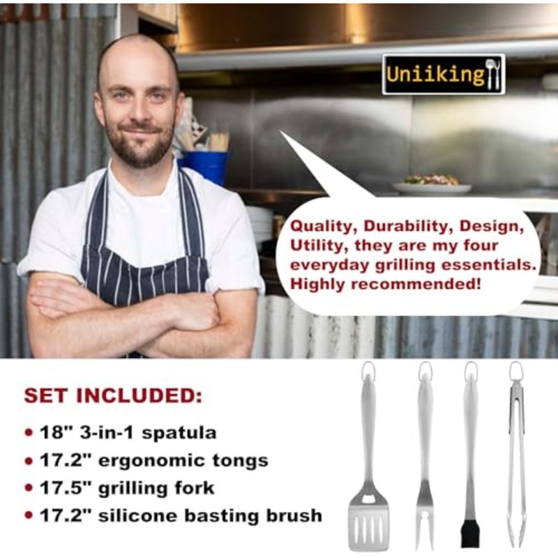 4Pcs Grill Tools Heavy Duty Grill Accessories for Chef - BBQ Tools for Backyard Restaurant Outdoor Kitchen - Grill Gift for Dad on Father's Day Birthday - Image 3