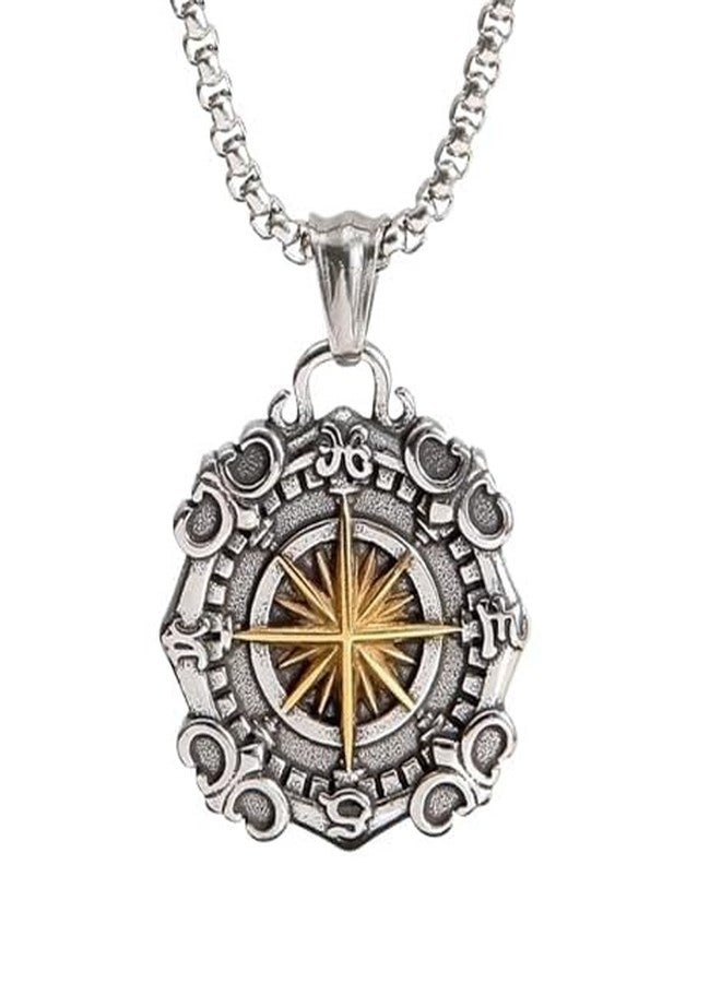 ringzinnie Silver-Tone Compass Pendant Necklace for Men & Women | Directional Spiritual Jewelry with Durable Chain | Unisex Fashion Accessory - Image 1