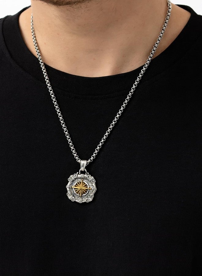ringzinnie Silver-Tone Compass Pendant Necklace for Men & Women | Directional Spiritual Jewelry with Durable Chain | Unisex Fashion Accessory - Image 5