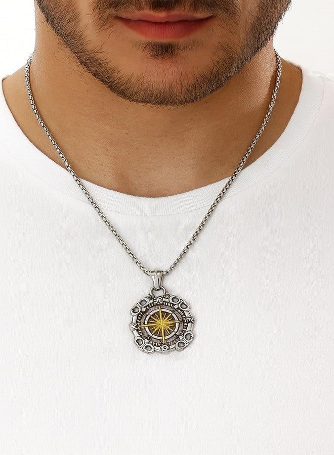 ringzinnie Silver-Tone Compass Pendant Necklace for Men & Women | Directional Spiritual Jewelry with Durable Chain | Unisex Fashion Accessory - Image 4