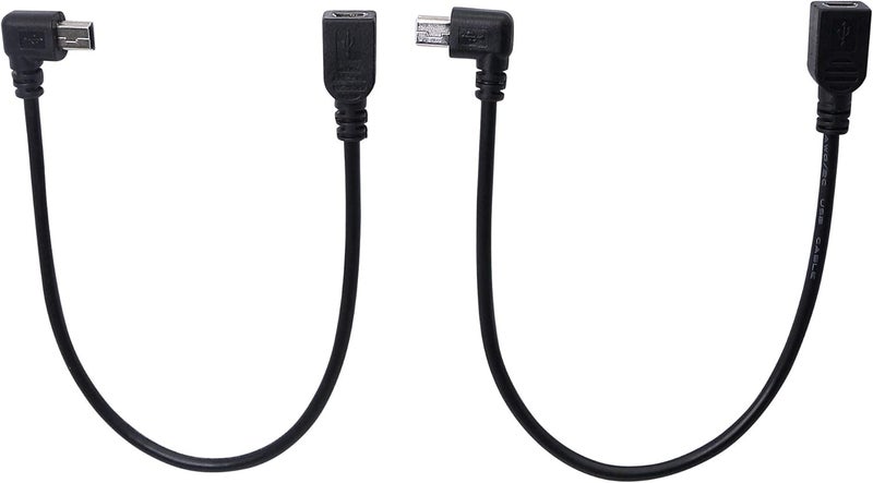 CERRXIAN 9Inch Mini USB Cable Combo Mini USB Female to Right Angle  Left Angle Male Data Sync and Charge Extension Cable Black2Pack RL - Image 1
