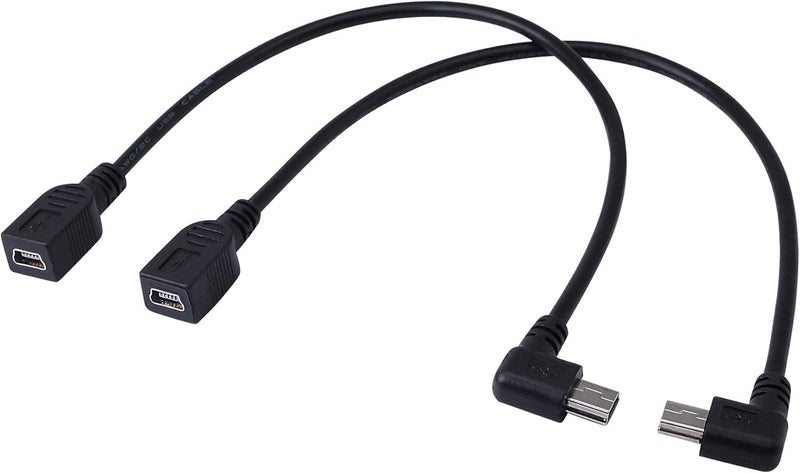 CERRXIAN 9Inch Mini USB Cable Combo Mini USB Female to Right Angle  Left Angle Male Data Sync and Charge Extension Cable Black2Pack RL - Image 2