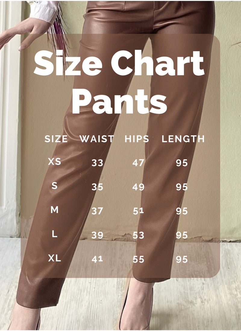 JOY - High waist brown vegan Turkish leather pants - Image 1