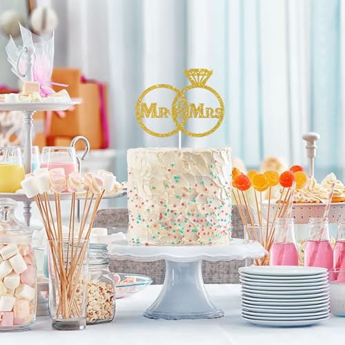 Karoo Jan Gold Diamond Ring Mr and Mrs Cake Topper for Wedding, Bride to Be, Groom Bridal Shower Party Decoration (Acrylic) - Image 5