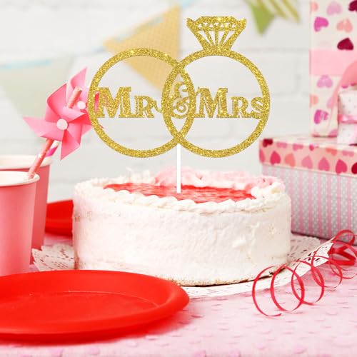 Karoo Jan Gold Diamond Ring Mr and Mrs Cake Topper for Wedding, Bride to Be, Groom Bridal Shower Party Decoration (Acrylic) - Image 4