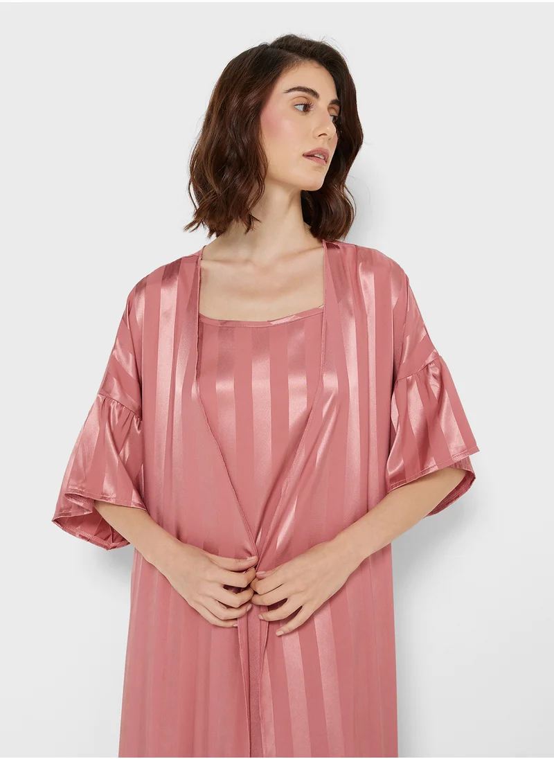 جينجر Satin Stripe Robe With Slip Dress