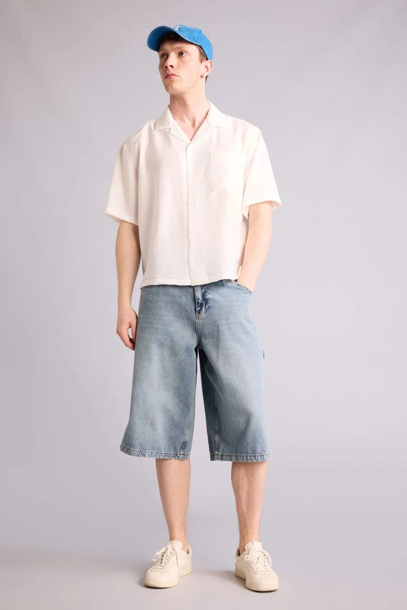 ديفاكتو Boxy Fit Apricot Collar Crinkle Fabric Shirt