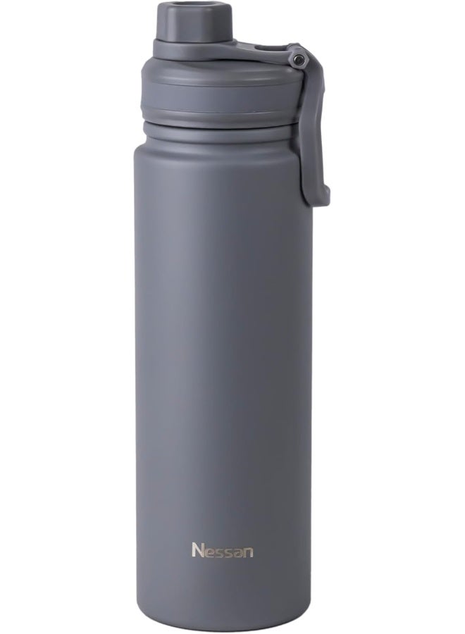 Nessan 723Ml Travel Flask – Double Wall Insulated Stainless Steel Vacuum Bottle For Hot And Cold Beverages - Grey - Image 1