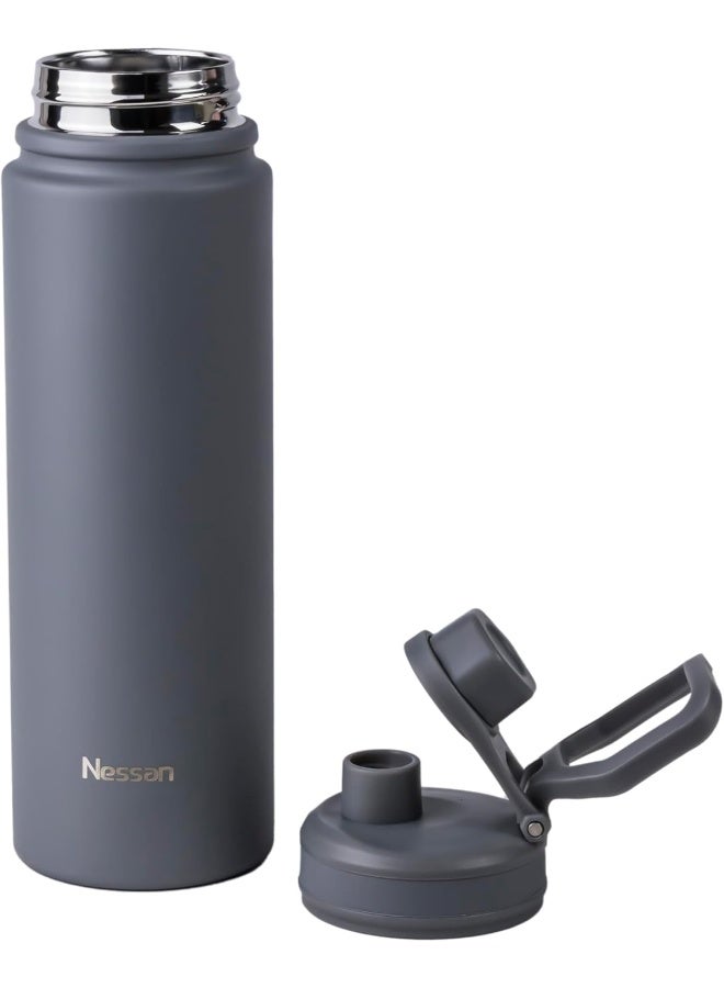 Nessan 723Ml Travel Flask – Double Wall Insulated Stainless Steel Vacuum Bottle For Hot And Cold Beverages - Grey - Image 3