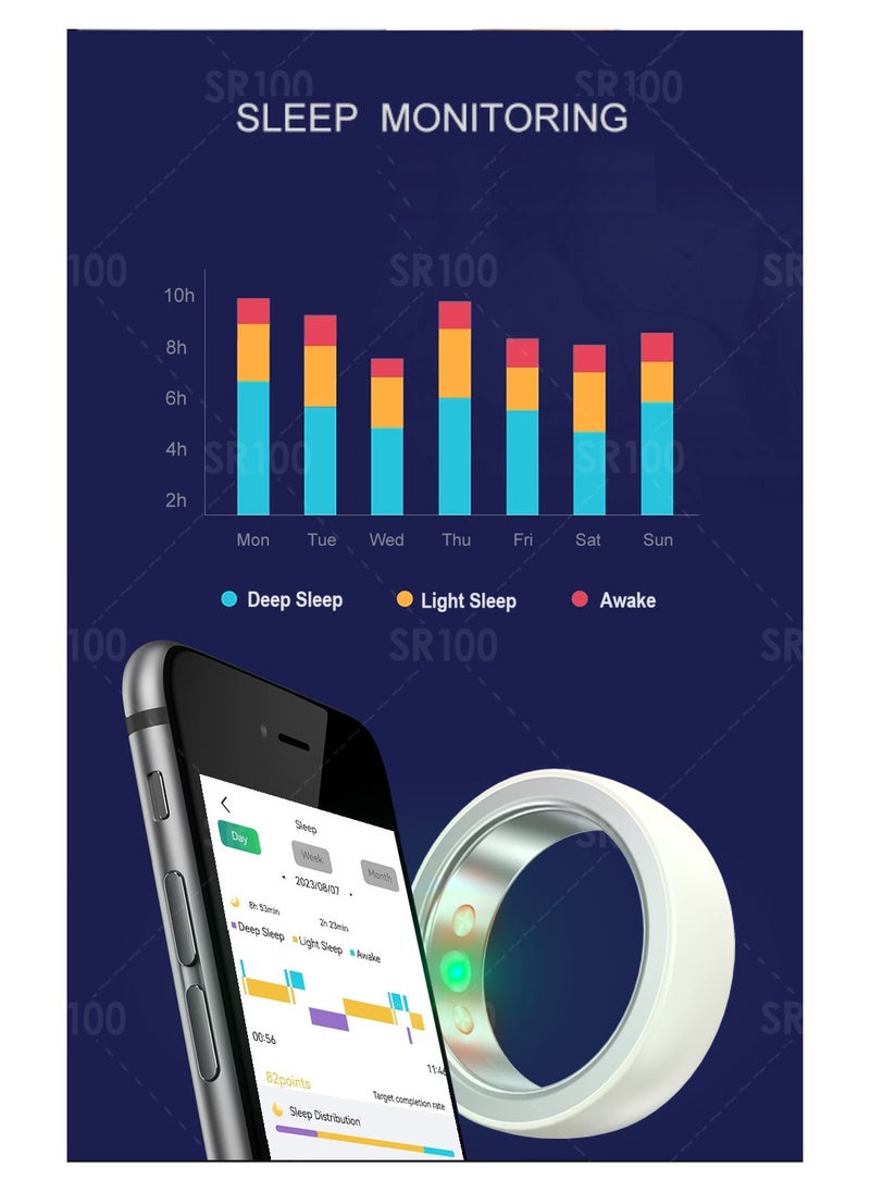 Smart Health Ring Newest Intelligent Wearable Device for Health Monitor Sleep Monitoring Blood Oxygen Heart Rate Calories Burned Finger Temperature Step Tracker Wireless Charging Black No.21