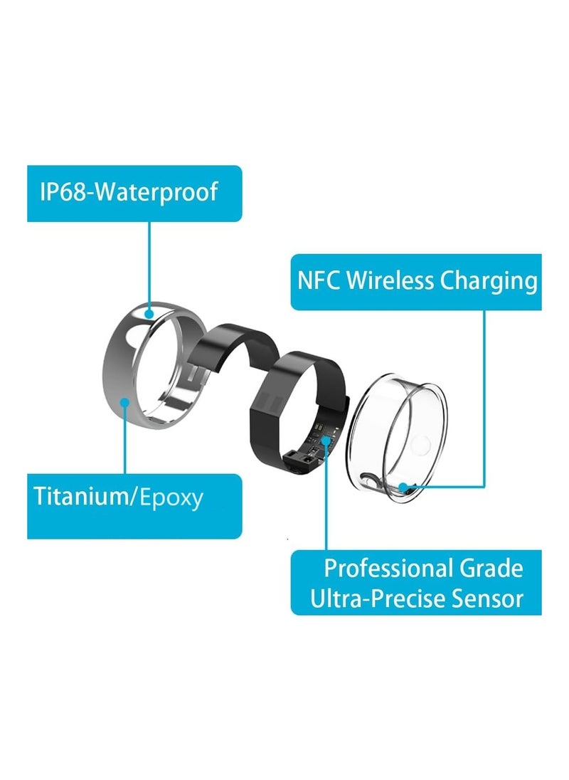Smart Health Ring Newest Intelligent Wearable Device for Health Monitor Sleep Monitoring Blood Oxygen Heart Rate Calories Burned Finger Temperature Step Tracker Wireless Charging Black No.21