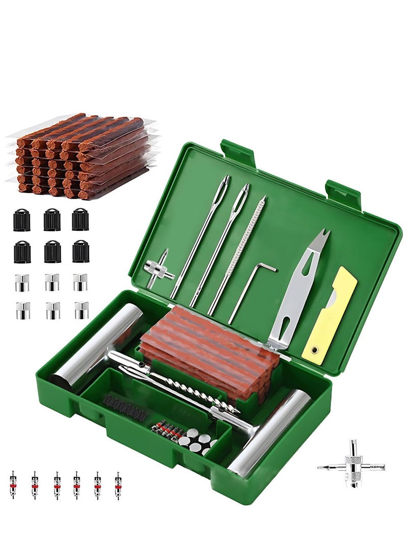 Generic Tire Repair Kit 58pcs Heavy Duty Tire Plug Set, Quick Fix Puncture Plug Flat Patch Universal Emergency Car Tyre Puncture Repair Fix Tire Valve Tools for Car Motorcycle Truck Tractor Trailer ATV RV SUV  - Image 1