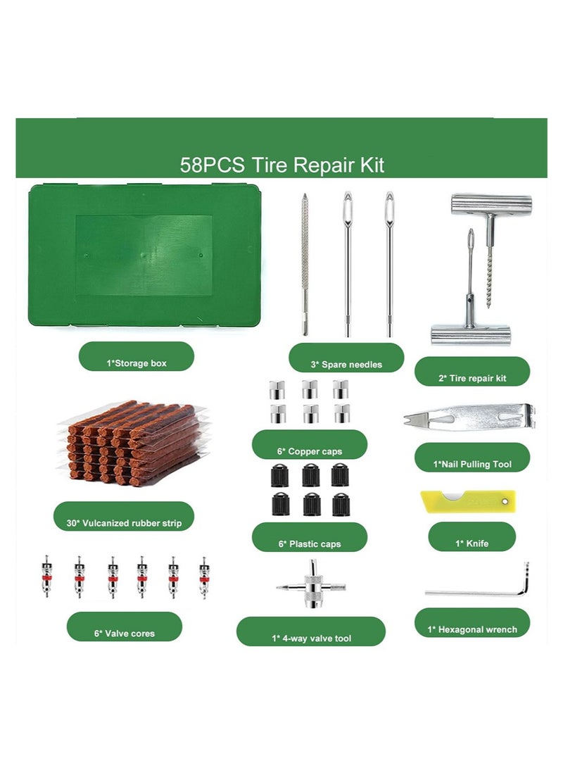 Generic Tire Repair Kit 58pcs Heavy Duty Tire Plug Set, Quick Fix Puncture Plug Flat Patch Universal Emergency Car Tyre Puncture Repair Fix Tire Valve Tools for Car Motorcycle Truck Tractor Trailer ATV RV SUV  - Image 5