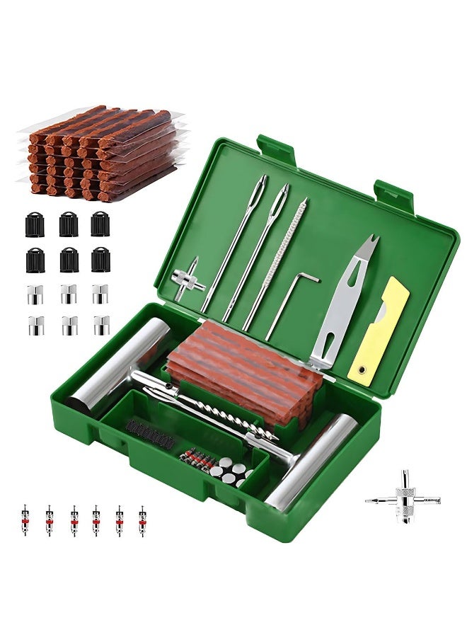Generic Tire Repair Kit 58pcs Heavy Duty Tire Plug Set, Quick Fix Puncture Plug Flat Patch Universal Emergency Car Tyre Puncture Repair Fix Tire Valve Tools for Car Motorcycle Truck Tractor Trailer ATV RV SUV  - Image 1