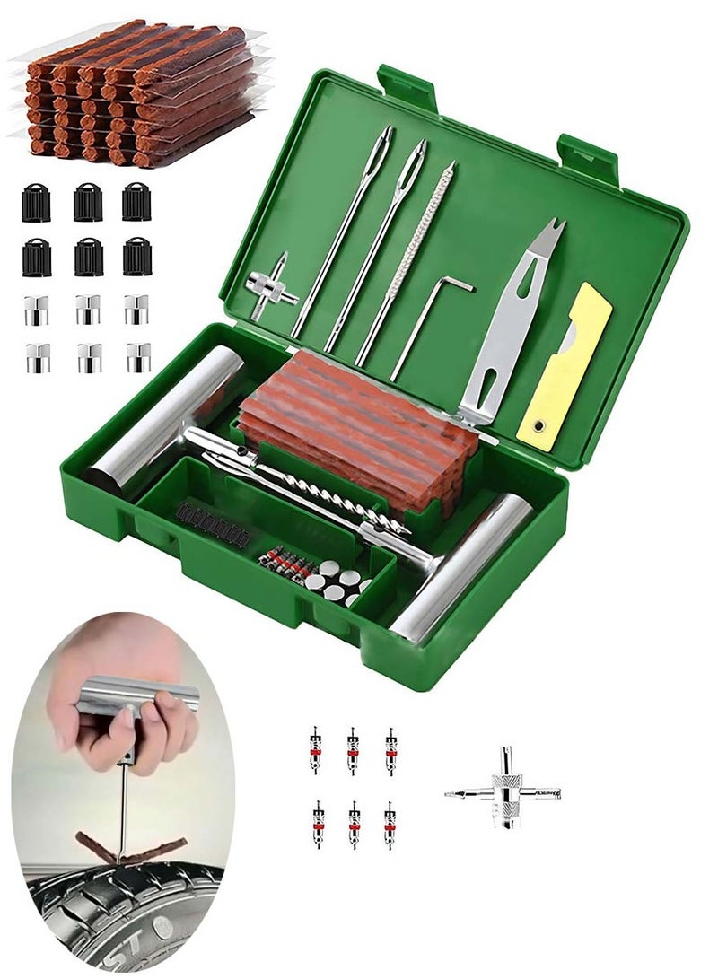 Tire Repair Kit 58pcs Heavy Duty Tire Plug Set, Quick Fix Puncture Plug Flat Patch Universal Emergency Car Tyre Puncture Repair Fix Tire Valve Tools for Car Motorcycle Truck Tractor Trailer ATV RV SUV - Image 1