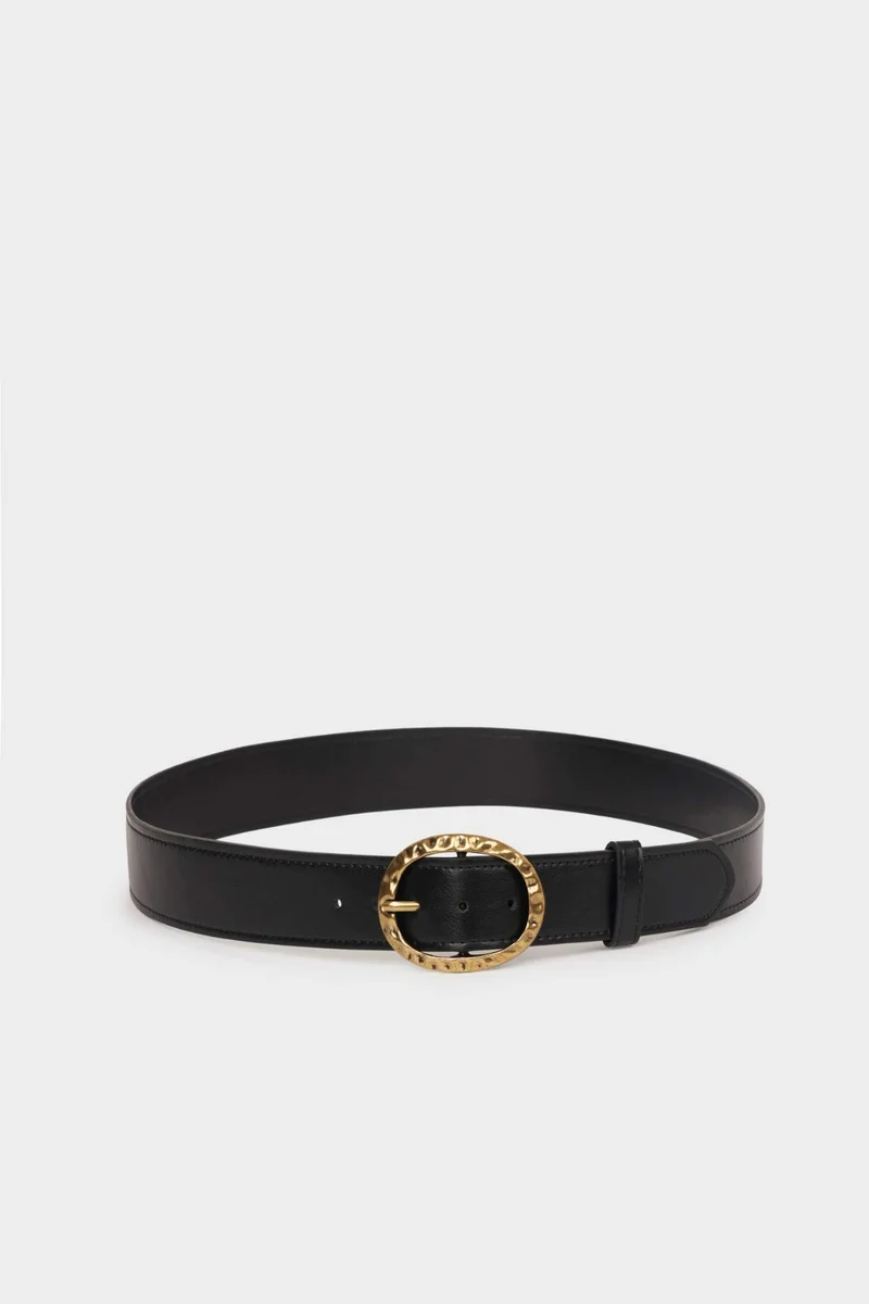 Woman Big Clasp Faux Leather Belt