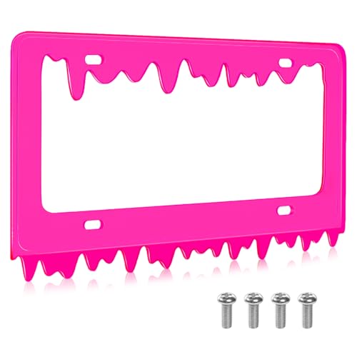Timtin 1 Set Fluorescent Rose Red Acrylic License Plate Frame Cover with Screws, Fits Standard 6" x 12" Inches Car Plate, Transparent Universal Car Tag Frame Holder Accessories (Style 1) - Image 1