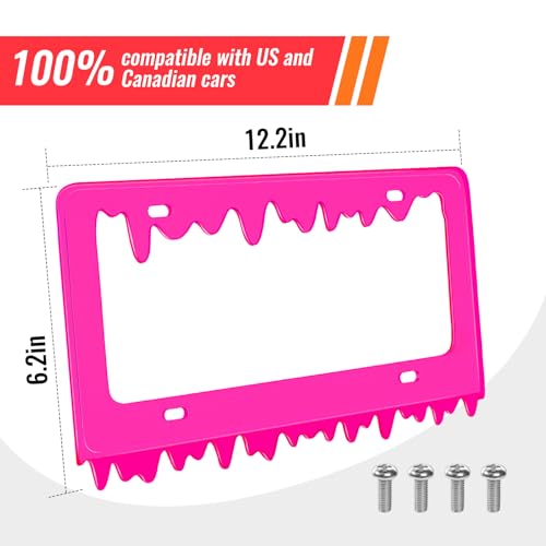 Timtin 1 Set Fluorescent Rose Red Acrylic License Plate Frame Cover with Screws, Fits Standard 6" x 12" Inches Car Plate, Transparent Universal Car Tag Frame Holder Accessories (Style 1) - Image 2