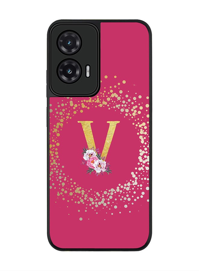 Stylizedd For Motorola Moto G35 Case,Slim fit Camera Protection, Shockproof Thin Phone cover  - Custom Monogram Floral - V ( Deep Pink )
