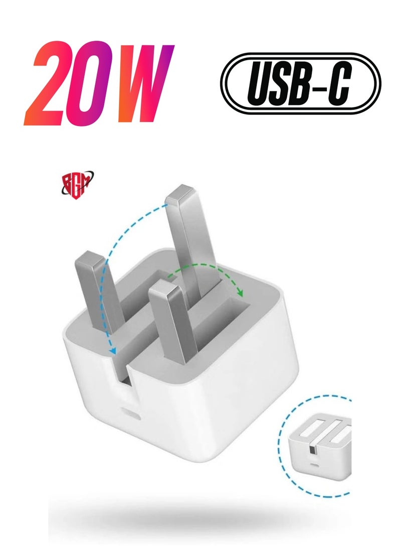 BGM 20W Foldable Fast Charging Wall Adapter Compatible with Apple iPhone12 Pro Max/11 Pro Max/SE/iPad  - Image 1