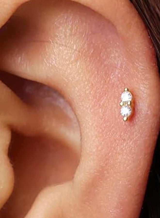 QWALIT أقراط كوالت الذهبية للنساء، أقراط مسطحة من الخلف، مضادة للحساسية، مصنوعة من الفولاذ الجراحي، أقراط صغيرة مطلية بالذهب للغضروف، أقراط حلقية أمامية، أقراط حلزونية للنساء، معدن، فولاذ مقاوم للصدأ - Image 3