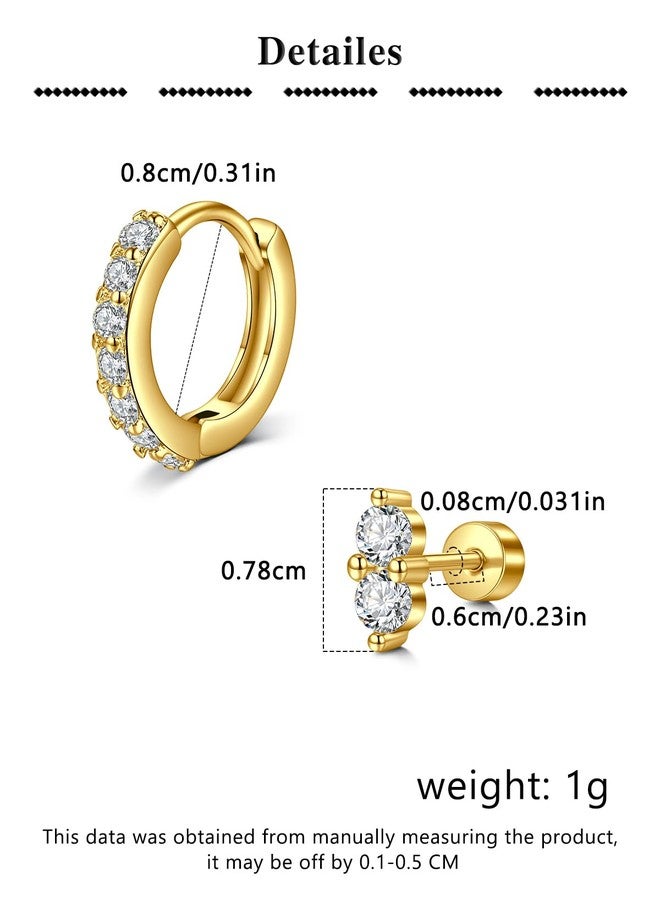 QWALIT أقراط كوالت الذهبية للنساء، أقراط مسطحة من الخلف، مضادة للحساسية، مصنوعة من الفولاذ الجراحي، أقراط صغيرة مطلية بالذهب للغضروف، أقراط حلقية أمامية، أقراط حلزونية للنساء، معدن، فولاذ مقاوم للصدأ - Image 2