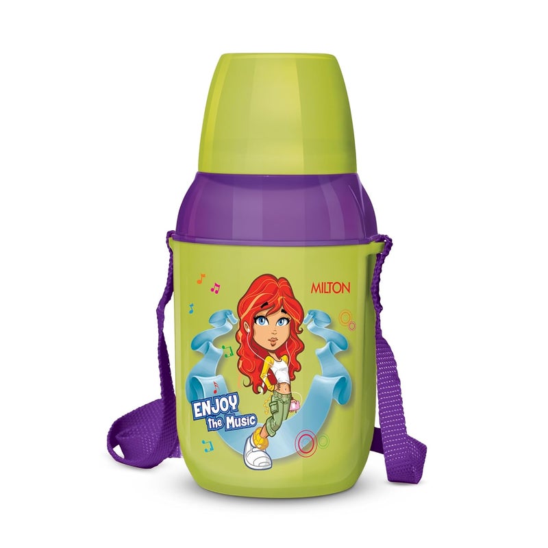 Milton MILTON Kool Kid 450 Plastic Insulated Water Bottle with Belt & Straw, 430 ml, Green | PU Insulated | BPA Free | Easy to Carry | Leak Proof - Image 1