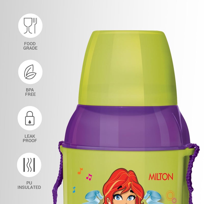 Milton MILTON Kool Kid 450 Plastic Insulated Water Bottle with Belt & Straw, 430 ml, Green | PU Insulated | BPA Free | Easy to Carry | Leak Proof - Image 2