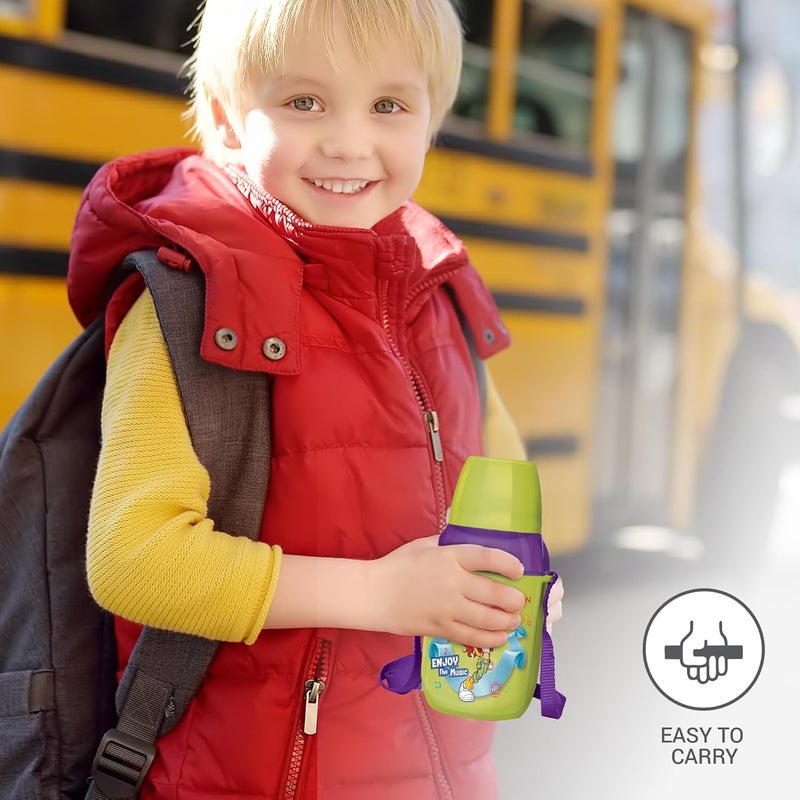 Milton MILTON Kool Kid 450 Plastic Insulated Water Bottle with Belt & Straw, 430 ml, Green | PU Insulated | BPA Free | Easy to Carry | Leak Proof - Image 3