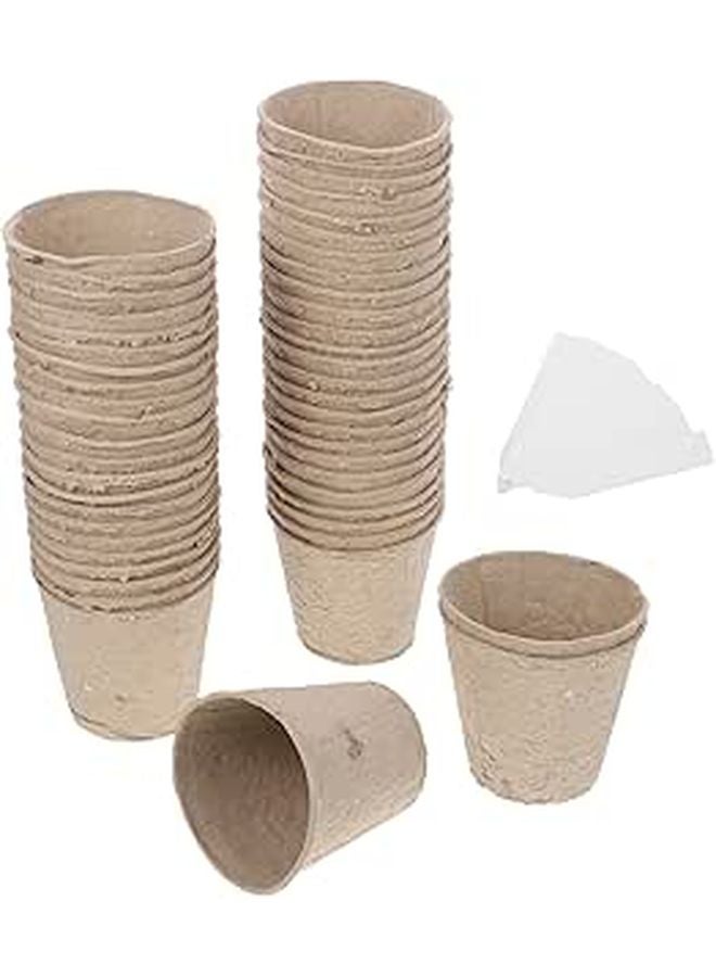 Biodegradable Plant Starter Pots and Labels Kit 50pcs 8x8cm Nursery Cups for Seedlings - Image 1