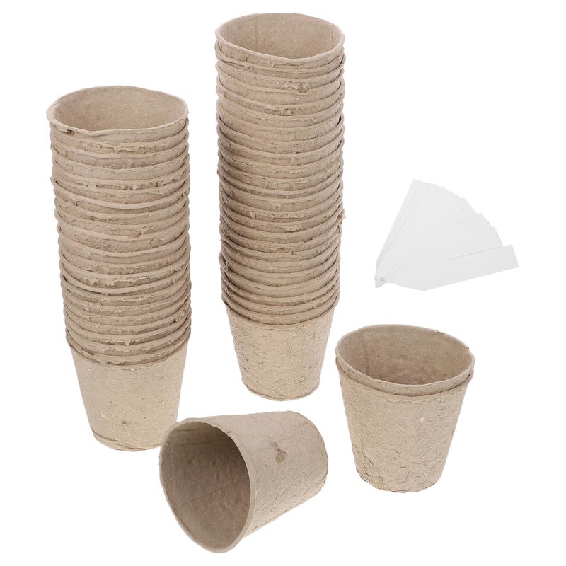 Biodegradable Plant Starter Pots and Labels Kit 50pcs 8x8cm Nursery Cups for Seedlings - Image 2