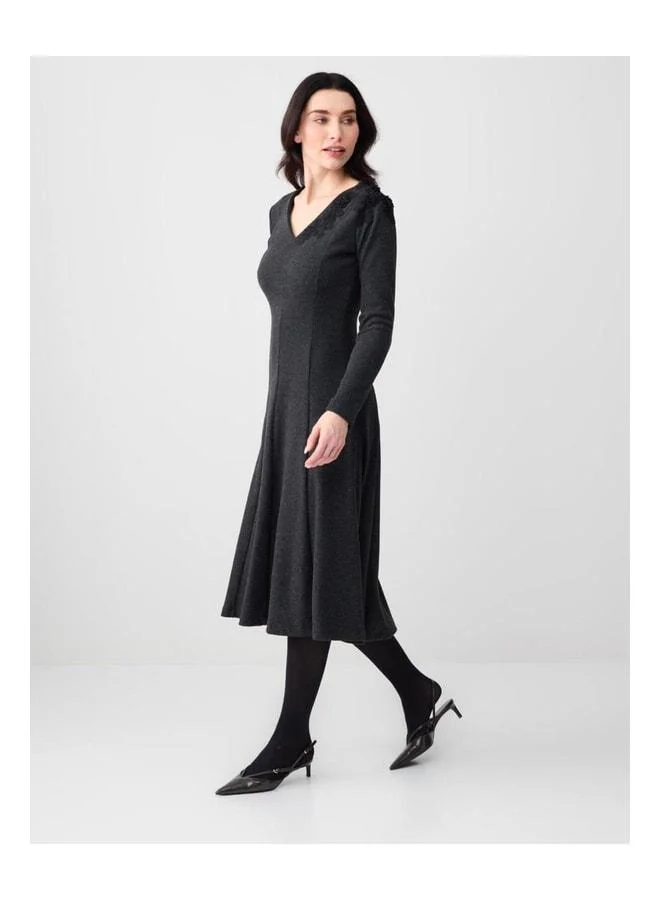 Jimmy Key Anthracite Mélange V-Neck Soft-Textured Knit Midi Dress.