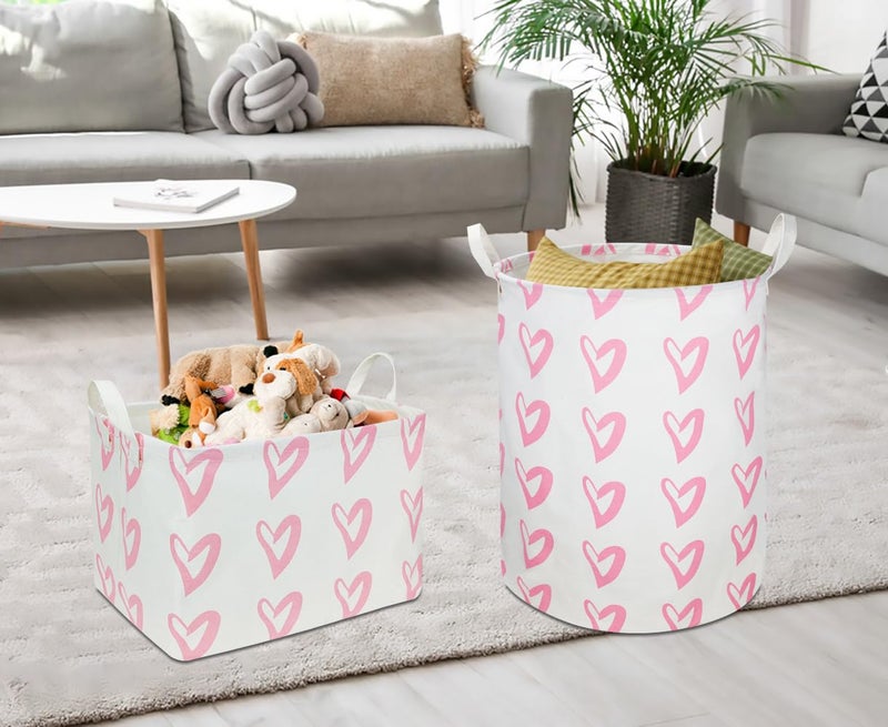CLOCOR Rectangular Pink Heart Basket Empty, Storage Bin, Waterproof Book Box with Handles, Gift Basket(Pink Heart) - Image 2