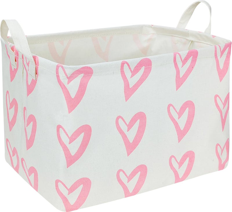 CLOCOR Rectangular Pink Heart Basket Empty, Storage Bin, Waterproof Book Box with Handles, Gift Basket(Pink Heart) - Image 1