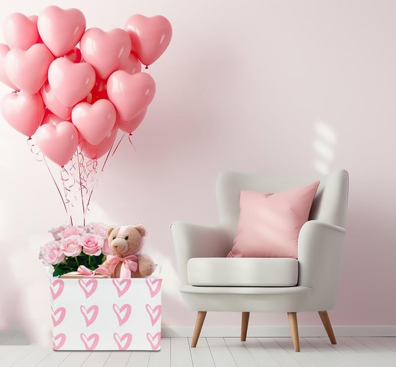 CLOCOR Rectangular Pink Heart Basket Empty, Storage Bin, Waterproof Book Box with Handles, Gift Basket(Pink Heart) - Image 3