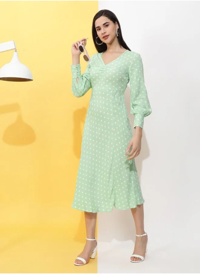 Freehand Women Fit and Flared Casual Polka Dot Sheath Dress