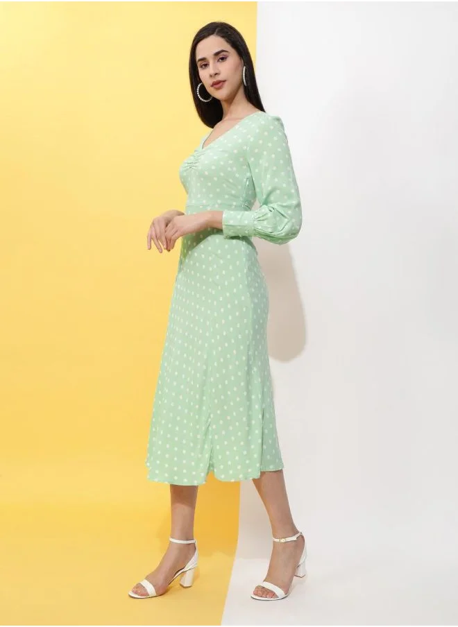 Freehand Women Fit and Flared Casual Polka Dot Sheath Dress