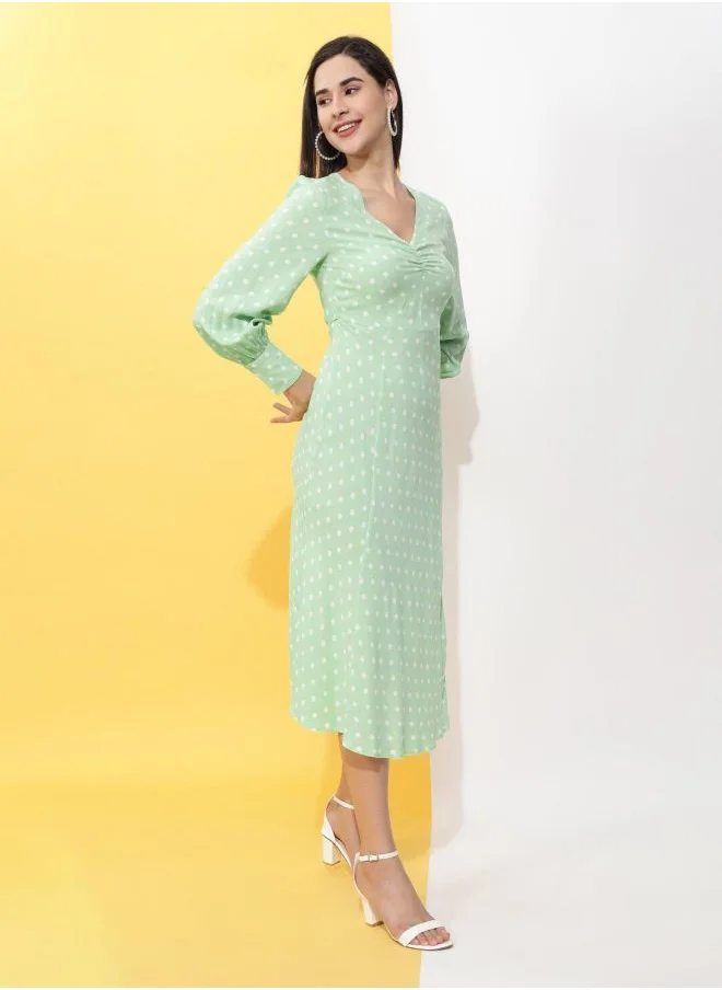 Freehand Women Fit and Flared Casual Polka Dot Sheath Dress